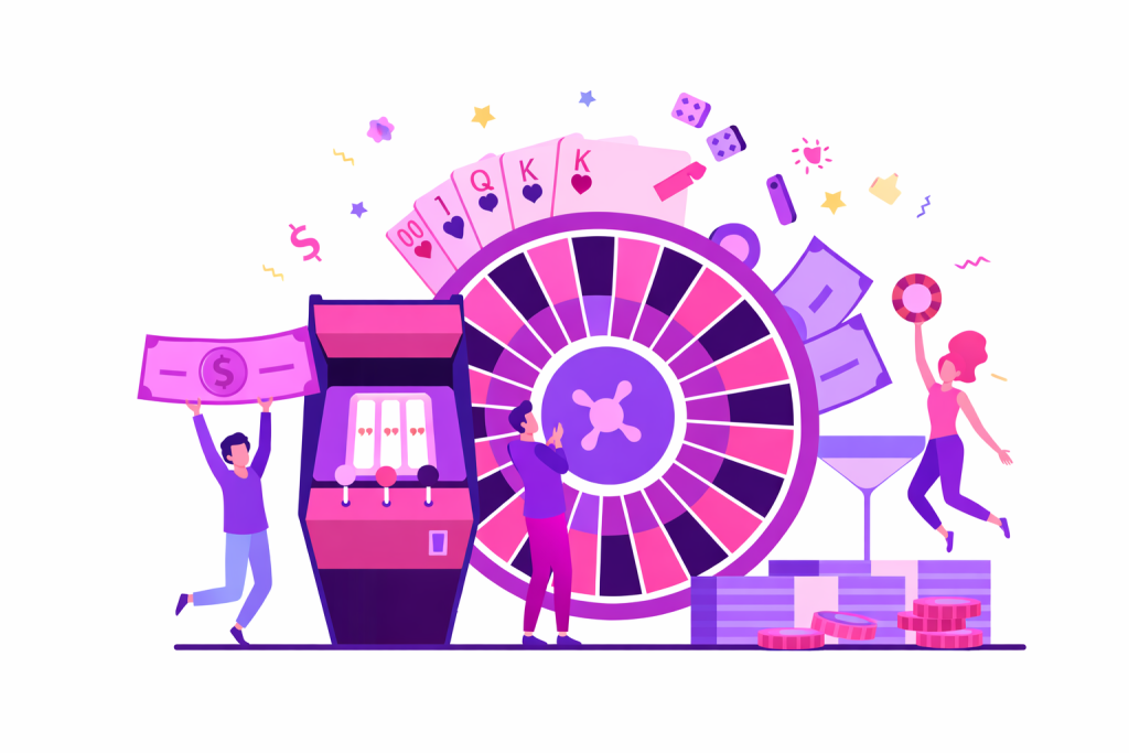 Vibrant casino celebration in purple hues